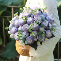 Buket Bunga Peony & Phlox Kecil 5 Tangkai, Gaya Korea, Bunga Artificial untuk Dekorasi Rumah & Pernikahan, Laris Terjual