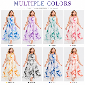 Vestido halter sin mangas con estampado floral y cintura con lazo, estilo maxi fluido para playa o vacaciones, personalizado ODM/OEM para tallas grandes. - Product Image 2