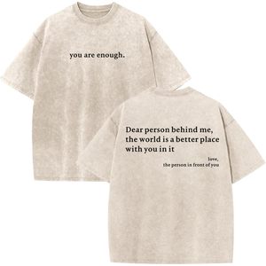 เสื้อยืดโอเวอร์ไซส์ผู้ชาย FOXA ลายกราฟิก You Are Enough สร้างแรงบันดาลใจ แขนสั้น ผ้าคอตตอนเจอร์ซีย์ 100% เป็นมิตรต่อสิ่งแวดล้อม - Product Image 1