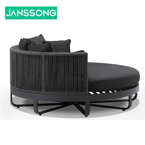 Lit rond de plage à séchage rapide, design populaire, pour hôtel en plein air, ensemble à séchage rapide, corde noire tissée à la main, chaise longue en aluminium, lit de jour - Product Image 6