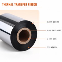 Ruban de transfert thermique en résine TTR pour autocollants synthétiques en PET, ruban d'imprimante à codes-barres/étiquettes résistant aux rayures, noir 110 mm X
