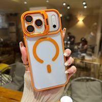 Coque de téléphone magnétique transparente avec support d'appareil photo en métal pour iPhone 17 Air 16E 15 Pro Max 14 Plus 13 12 11 – Coque arrière transparente