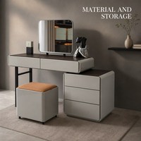 Ensemble coiffeuse avec armoire latérale, miroir LED 3 couleurs, coiffeuse gris brillant avec tiroirs pour chambre à coucher et décoration intérieure