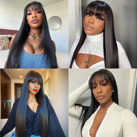 Perruque 100% Cheveux Humains Longue et Soyeuse, Double Tissage, Prête à Porter, Lisse Comme un Bâton avec Frange pour Femmes Noires