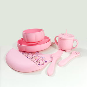 Juego de alimentación de silicona para bebé, Placa de succión, cuchara de bambú, tenedor, Mini cubiertos, sin BPA, Babero infantil, Babero estampado, logotipo personalizado - Product Image 2