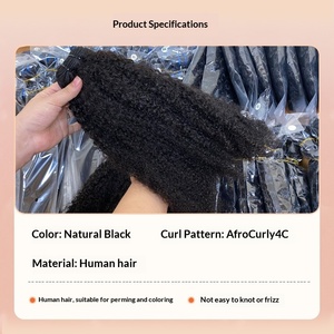 Cheveux vierges afro-kinky couleur naturelle 4C, trame nouée à la main, lot de perruques et extensions de cheveux africains - Product Image 5