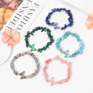 In Stock Bohemian Style Women Crystal Chips Butterfly Bracelet Turquoise Natural Stone Bracelets