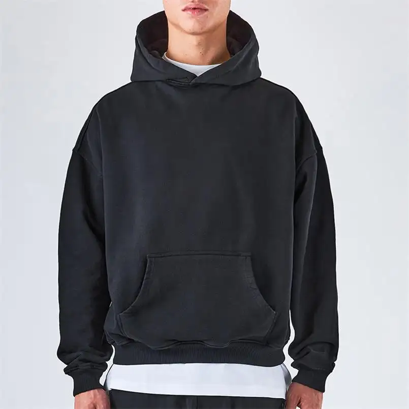 high quality custom logo 450 gsm men black oversized heavy weight blank vintage hoodie french terry cotton heavyweight hoodie