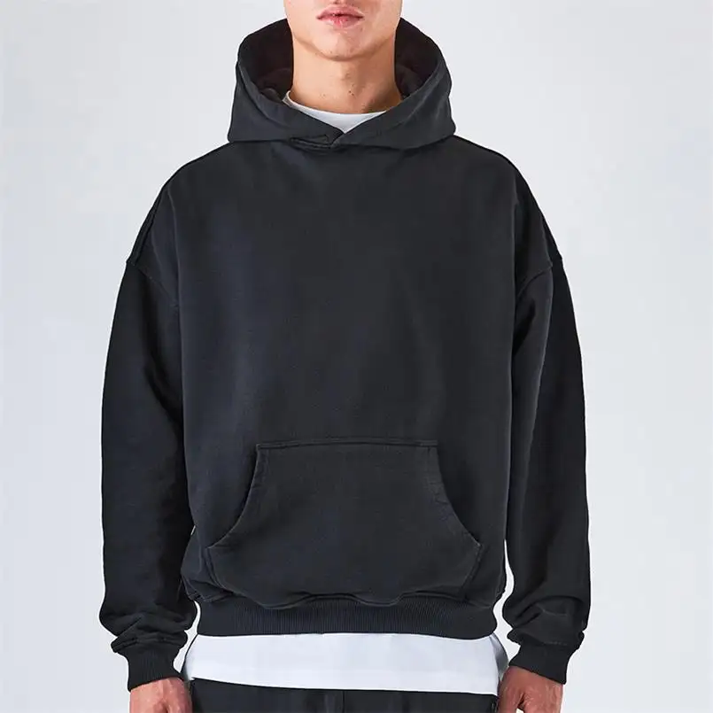 Hochwertige benutzer definierte Logo 450g/m² Männer schwarz übergroße schwere leere Vintage Hoodie Französisch Terry Baumwolle Schwergewicht Hoodie