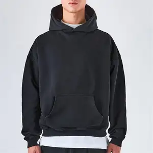 High Quality Custom Logo 450 Gsm Men Black Oversized Heavy Weight Blank Vintage Hoodie French Terry Cotton Heavyweight Hoodie