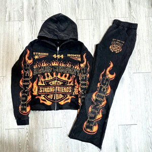 NOUVEAU GEO BROTHERS Pantalon de survêtement 100% Coton Grande Taille Uni Anti-odeur en Molleton Bouclette Lavé à l'acide avec Fermeture Éclair et Sérigraphie - Product Image 1