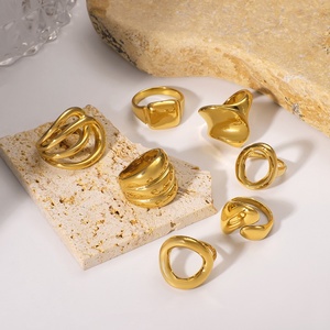 Cincin Baja Anti Karat Lapis Emas 18K Gaya Eropa Amerika, Model Terbuka, Desain Garis Tidak Beraturan, Personal, Melilit, Ukuran Besar, Unisex - Product Image 3