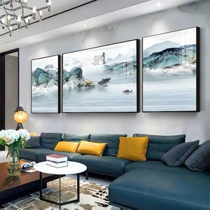 Quadro Decorativo <span class=keywords><strong>da</strong></span> Soggiorno con Paesaggio, Murale Atmosferico di Alta Gamma per Sfondo Divano, Triptico Moderno e Semplice per Famiglia - Product Image 3