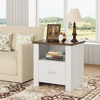Table de chevet contemporaine blanche de 23,6 pouces de large avec plateau en noyer et étagère ouverte, tiroir en bois pour chambre à coucher, salon, salle à manger