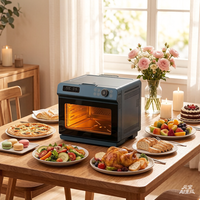 Four à pizza électrique en aluminium facile à nettoyer, 32L, multifonction intelligent, vapeur, friteuse à air numérique avec fenêtre visible, 1800W