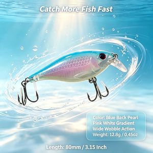 Señuelo de Pesca de Agua Media, Color Rosa Blanco, 80 mm, 12.8 g, Hundimiento Lento, para Pesca en Aguas Profundas, con Anzuelos Triples - Product Image 3