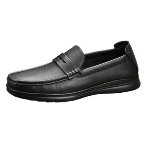 Men's Genuine Leather Round <b>Toe</b> Loafers Slip-On Rubber Outsole Breathable Office Career All Seasons Solid Color Dress Shoes - Product Image 4
