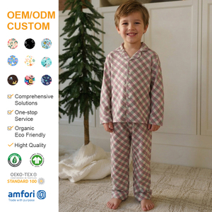 Pyjamas en coton biologique pour enfants, pyjamas à carreaux de Noël, pyjamas personnalisés pour enfants, vêtements écologiques pour enfants, vêtements de nuit pour enfants - Product Image 1