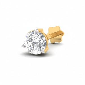 หมุดจมูกเพชรเม็ดเดี่ยว14K สีเหลืองทองจริงกลม - Product Image 2