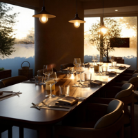Meubles de restaurant sur mesure, table de buffet en bois, table à manger avec éclairage LED pour café, hôtel, buffet, design d'intérieur