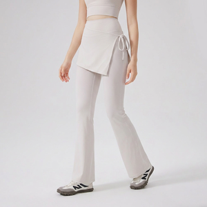 Pantalones de yoga acampanados 2 en 1 de cintura alta para mujer, con efecto levantacola y antitransparentes, ideales para pilates y gimnasio. - Product Image 1