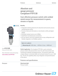 เครื่องวัดความดันแบบสัมบูรณ์ Endress Hauser Ceraphant PTP31B ซีรีส์ 400 บาร์ พร้อมสวิตช์ ความแม่นยำ 0.5% - Product Image 2