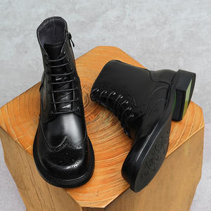 Nouvelles chaussures pour hommes en cuir rétro britannique 2025, bottes en cuir tendance en cuir de vachette à tige haute, chaussures de moto pour hommes - Product Image 2