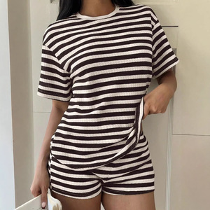Ready Stock Women Knit Solid Color Polyester O-Neck Top Shorts <b>Set</b> Short Sleeve Summer Casual Outfit Embroidery Logo 140g - Product Image 5