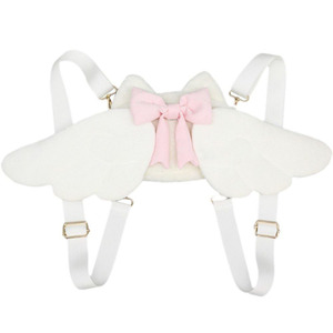 Zaino B969 con Ali d'Angelo Cartoon, Carino Zaino in Peluche per Bambini, Borsa Scolastica con Fiocco, Zaino Morbido Bianco - Product Image 1