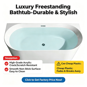 Freestanding Deep Soaking Bathtub <b>Acrylic</b> <b>White</b> Rectangular Custom Wholesale Hotel Project Commercial Apartment Bathroom - Product Image 4