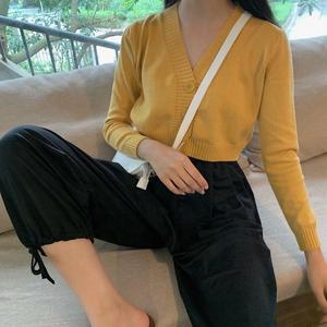 Autumn and Winter New Fashion Short High Waist Long Sleeve Collar Knitted Cardigan Style Sweater Coat Women - Product Image 2