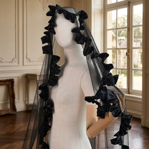 YouLaPan Black Gothic Long Bridal Wedding Veil Suitable for Bachelorette Parties and Costume Balls Without a Hair Comb M41-B - Product Image 5