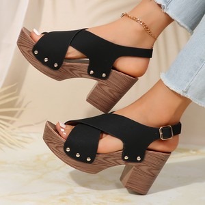 New Summer Platform Sandals For Women Crisscross Strap Thick High <b>Heel</b> Fashion Casual Ladies Large <b>Size</b> Footwear - Product Image 4