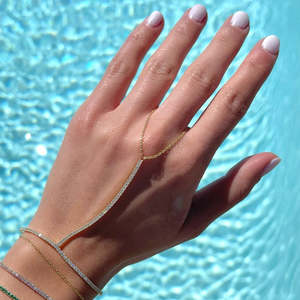 Nuevo Diseño Minimalista, Cadena de Tenis <span class=keywords><strong>con</strong></span> Circonitas Cúbicas, Pulsera de Mano <span class=keywords><strong>con</strong></span> Anillo, Joyería de Moda para Mujer - Product Image 2