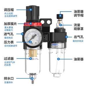 Régulateur de pression et séparateur eau-huile Guang Sheng Air Source Processor AFR 200C avec drainage manuel 14 pouces - Product Image 3
