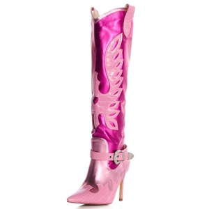 Botas Largas de Tacón Alto y Fino Estilo Vaquero con Punta Puntiaguda para Mujer, Botines Vaqueros Altos hasta la Rodilla - Product Image 4