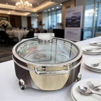 Chauffe-plat professionnel 6L à alimentation thermique avec couvercle en verre rond, en acier inoxydable, pour buffets et événements de restauration