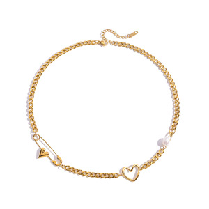 Collar de perlas de acero inoxidable con dije de clip para regalo - Product Image 1