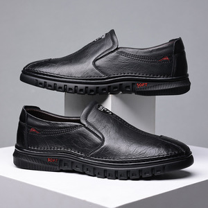 Mocassins en cuir décontractés pour hommes, à enfiler, bout rond, en cuir de vachette, semelle en caoutchouc, toutes saisons, chaussures confortables - Product Image 3