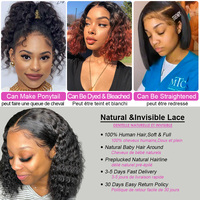 Perruque Bob Lace Front Wig naturelle lisse, cheveux humains, Pixie, reflets bruns, pour femmes, Piano complet, non traité, brut, bouclée, vente en gros