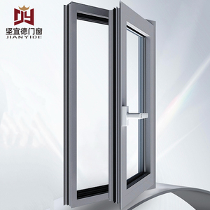 Fenêtres et portes battantes en aluminium à double vitrage modernes, fabriquées par des fabricants OEM ODM, avec fonction coupe-vent pour usage domestique/appartement - Product Image 1