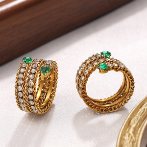 Fashion <b>Rings</b> Multi Layer <b>Adjustable</b> Pave Setting Cubic Zirconia Green Stone Party Jewelry Unisex Geometric Design - Product Image 2