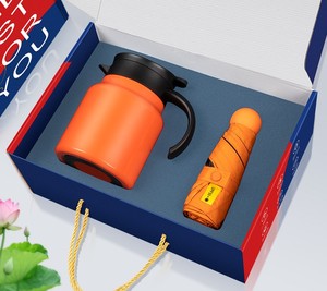 Ensemble cadeau de thermos d'entreprise haut de gamme avec logo personnalisé, bouteille thermique en acier inoxydable 304 et mini parapluie pliable - Product Image 2