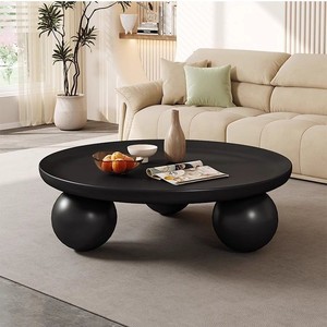 <b>Black</b> <b>Round</b> <b>Coffee</b> <b>Table</b> Plastic Top Baking Paint Living Room Home Use - Product Image 4