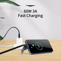 Kabel Pengisian Cepat USB-C PD 60W 3A dengan Penyangga Ponsel Lipat 1m Kabel Sinkronisasi Data OTG Nilon Terjalin Konduktor Tembaga Murni