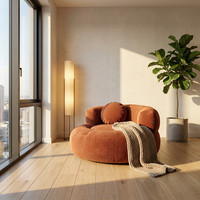 Fauteuil individuel rond de luxe sur mesure en velours côtelé caramel, fauteuil paresseux moderne et minimaliste pour salon