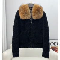 Nouvelle veste en fourrure de mouton véritable à la mode avec fermeture éclair, pour femmes, hiver, chaude, col en fourrure de renard 100%, manteau en fourrure de mouton