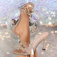 Mules à talons hauts évasés 10 cm pour femme, avec nœud rouge, bride transparente en PVC, sexy, pour l'été, les soirées et les boîtes de nuit, collection 2026