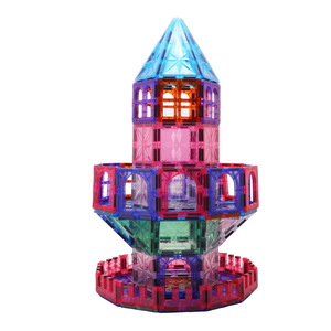 66 pièces Blocs de construction magnétiques pour enfants, jouets éducatifs STEM, thème princesse, blocs de construction magnétiques de dessins animés, <span class=keywords><strong>château</strong></span> rose - Product Image 2