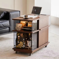 Table basse MAXKY moderne de luxe en bois massif avec chariot de rangement, taille personnalisable, noir/blanc, meuble de salon mobile
